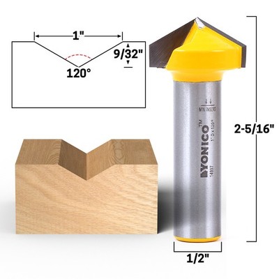 120 Degree X 1'' Diameter V Groove Router Bit - 1/2'' Shank - Yonico 14997