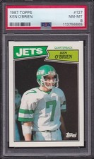 🏈1987 TOPPS FOOTBALL CARD #127 KEN O'BRIEN PSA 8 NM-MINT NEW YORK JETS