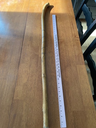 Antique scratch carved wooden cane handmade Judaica