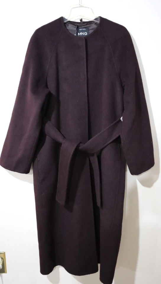 Abrigo de lana MANGO MNG para mujer $429 MOON con bufanda desmontable en Burdeos talla M Foto 4 de 4