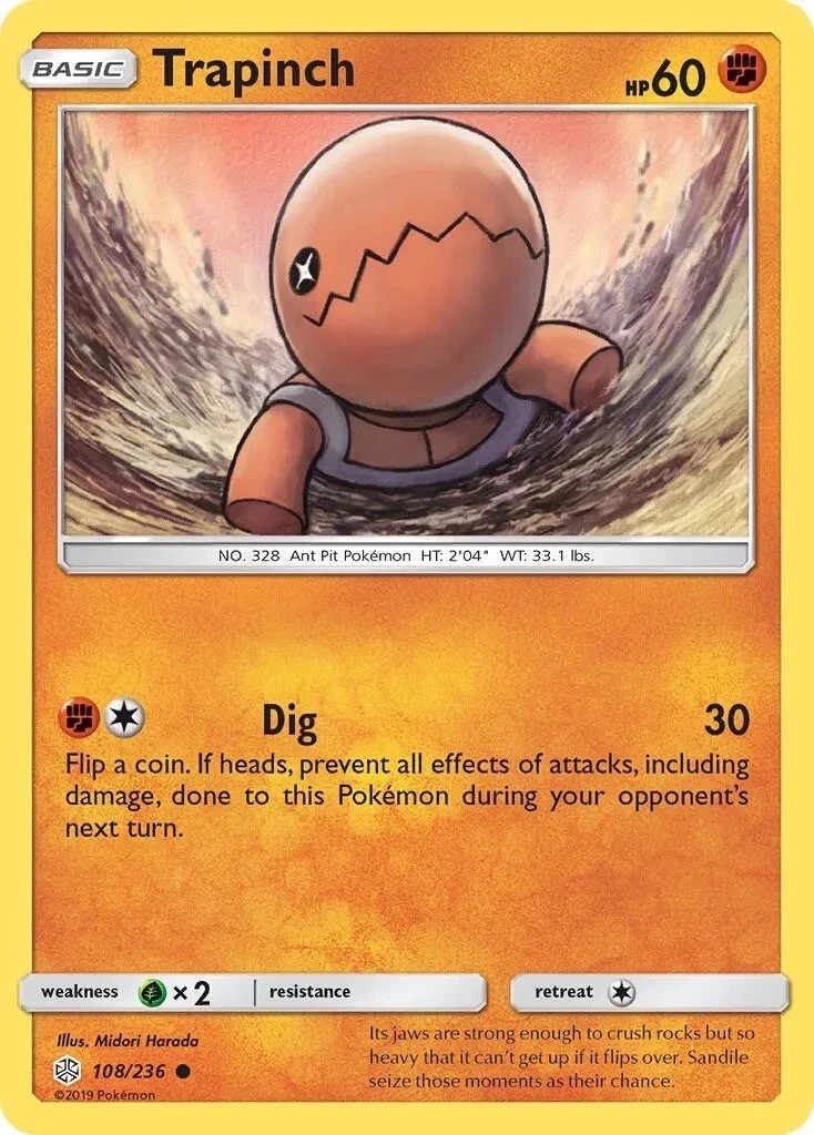 Pokemon TRAPINCH Sun & Moon Cosmic Eclipse 108/236 NM/Mint PACK FRESH