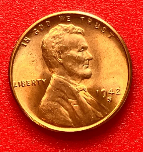 1942-S Lincoln Wheat Cent Penny GEM RED BU From an Original Bank Roll