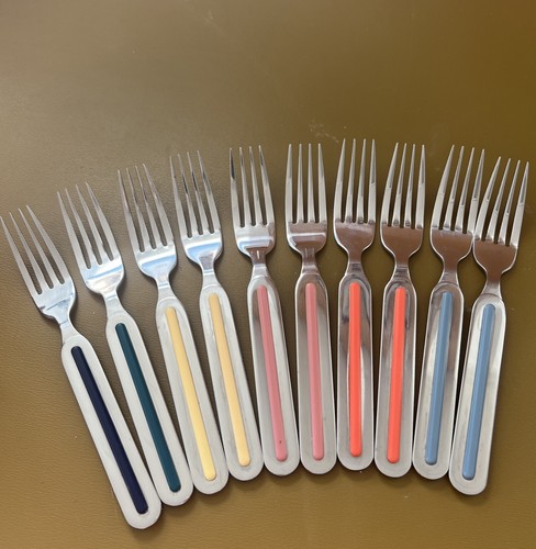 10 Salad Forks CYCLES STRIPED Fiesta Stanley Roberts stainless steel flatware