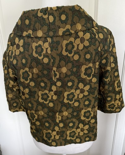 Vintage Worth Jacke Gr. 12 Grün Gold Blumen Brokat 3/4 Arm Retro - Bild 4 von 7