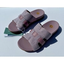 Revitalign Orthotic Linen  Leather Slide Sandals - Lisbon