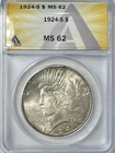 1924 S MORGAN DOLLAR ANACS MS62**SUPER KEY DATE IN SERIES**HEAVY LUSTER  #C76027
