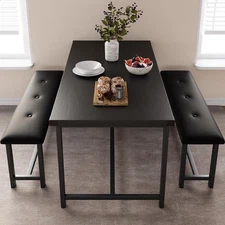 3-Piece Kitchen Table Set with 2 Upholstered Bench, Dining Table Set Dining Room