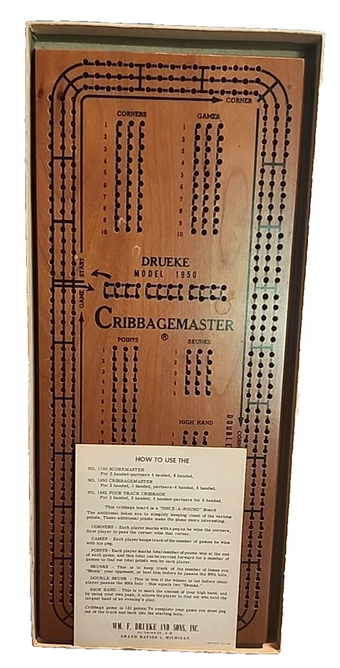 Vintage DRUEKE Cribbagemaster Model # 1950 Cribbage Board Read Description - Image 4 of 4
