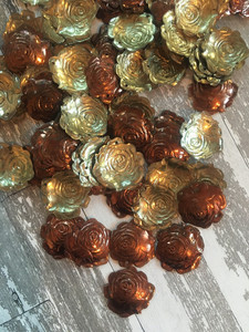 Vintage Copper and Gold Colored Iridescent Rose Shaped Sequins - 12 pcs.