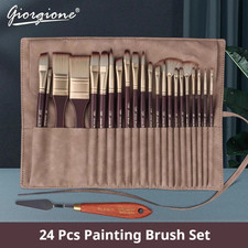 Artist Paint Brushes Set Bag Pack with Scraper 25 Pcs Wooden Handle Brushes