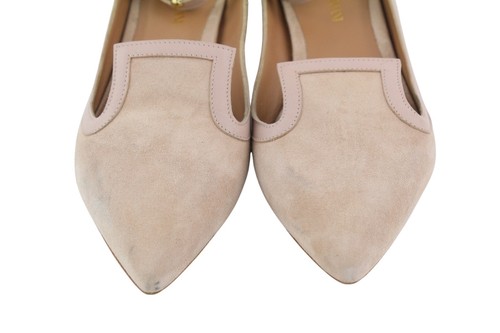 EMPORIO ARMANI X3D225 Women Flats EU37 Beige Suede Leather Pointed Toe Ballerina - Picture 4 of 14