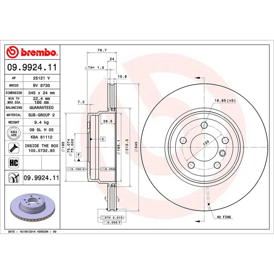 Brembo Rear Disc Brake Rotors Brake Pads for 2007-2013 BMW X5 2008-2014 BMW X6 - Image 3 of 4
