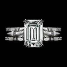 935 Silver & 3.20 CT Sparkle Simulated White Sapphire Engagement Three Ring Set