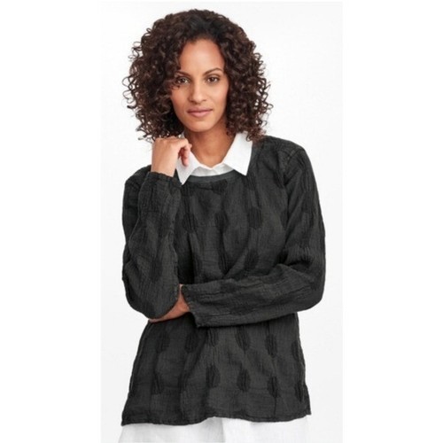 Flax Urbane Linen Blend Pullover Top Size Medium Faded Black Stretch Dot - Picture 3 of 10