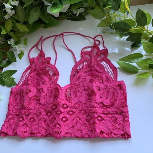 FREE PEOPLE in ADELLA Bralette Pink Lace Flower Boho - Size Small 8-10 RRP£32 - Picture 2 of 5