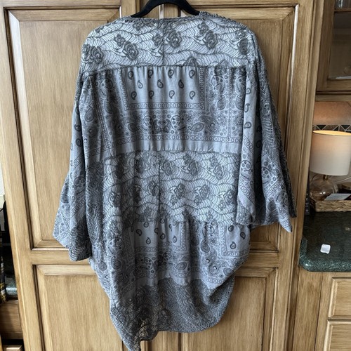 NWT Womens Boho Open Front Grey Lace Patchwork Cardigan OS DOlman Sleeve - Picture 4 of 9