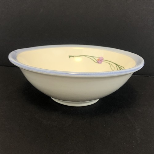 Signed Studio Pottery Bowl Sandy or Sanchez Eugene Oregon Wildflowers Blue Rim - Picture 8 of 11