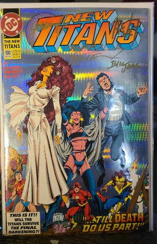 1993 DC New Titans #100 Foil Signed By Wolfman,Grummett,Jaaska, & Vey - Picture 1 of 2
