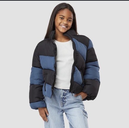 Habitual Girl 16 Jacket Puffer Coat Colorblock Blue Black Asymmetric Hem - Picture 1 of 11