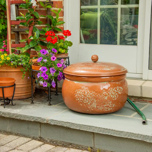 Coperchio porta tubo 150 piedi motivo uccellino con contenitore vaso metallo marrone giardino esterno - Foto 20 di 24