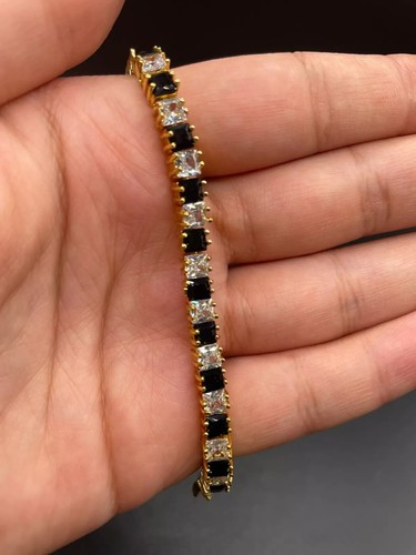 Yellow gold finish created diamond black onyx bracelet Gift Idea COMES IN A BOX - Picture 5 of 5