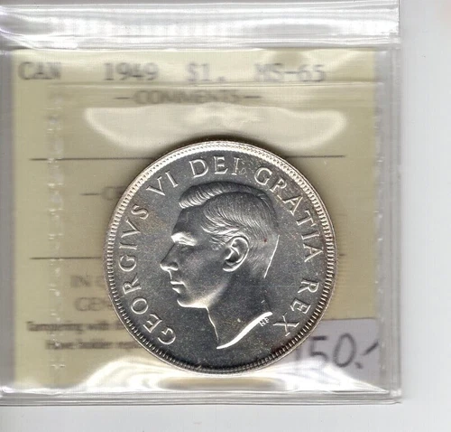 1949 Canada $1 King George VI Silver Coin ICCS Grade MS-65