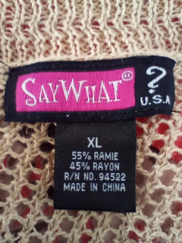 Say What? Girls Sweater Tan/Beige Large Crochet Cap Sleeve Open Front - Picture 7 of 7