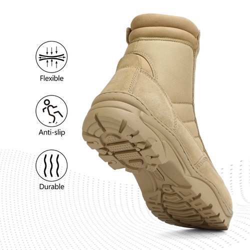 NORTIV 8 Men's Military Tactical Work Boots Side Zipper Leather Combat Boots - Picture 17 of 38