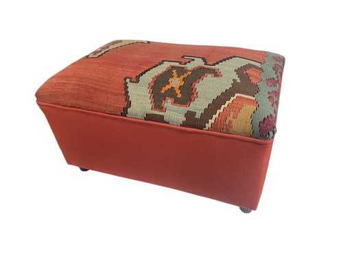 #6686 Custom Made Vintage Tribal Kilim Ottoman/Footstool 12.5" H - Picture 5 of 9
