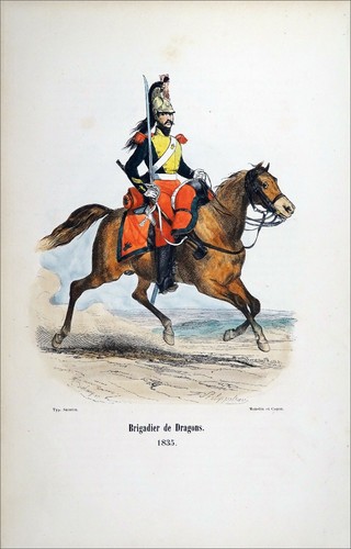 BRIGADIER de DRAGONS sous Louis-Philippe en 1835 - Gravure couleur du 19e siècle - Imagen 2 de 2