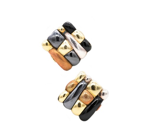 TIFFANY & CO 1970 BY ANGELA CUMMINGS 18 KT GEOMETRIC EARRINGS WITH JADE RARE!! - Picture 5 of 7