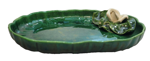 Vintage Frazier Calif 211 Porcelain Trinket Dish Green Pink Rose 7.25x5.25'' - Picture 4 of 9
