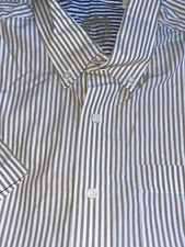 Cutter & Buck Men's Button down Shirt Khaki & White Striped Short Sleeve Large