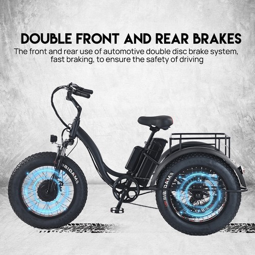 Black Adult Electric Bike Tricycle Trike 3 Wheelers Bike Scooter EBike & Basket - Picture 8 of 15