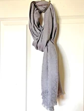 Calvin Klein Lightweight Light Gray Monogram CK Logo Pashmina Wrap Scarf