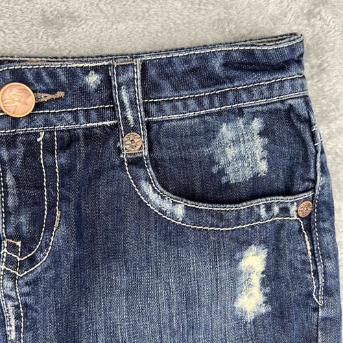 Seven7 Blue Denim Mini Skirt Size 28 Embroidered Pocket Y2K - Picture 4 of 10
