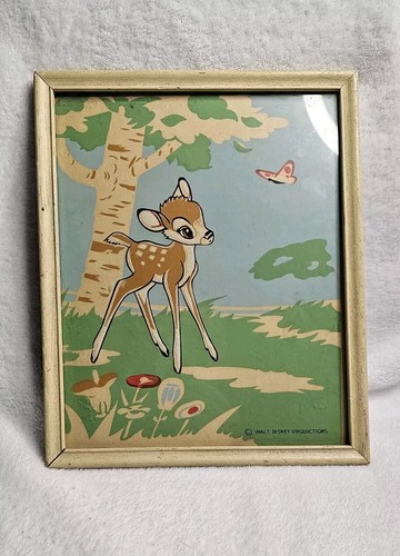 Vintage 1940s Disney Luminous Framed Bambi Art Print Glow In The Dark Ink - Picture 2 of 5