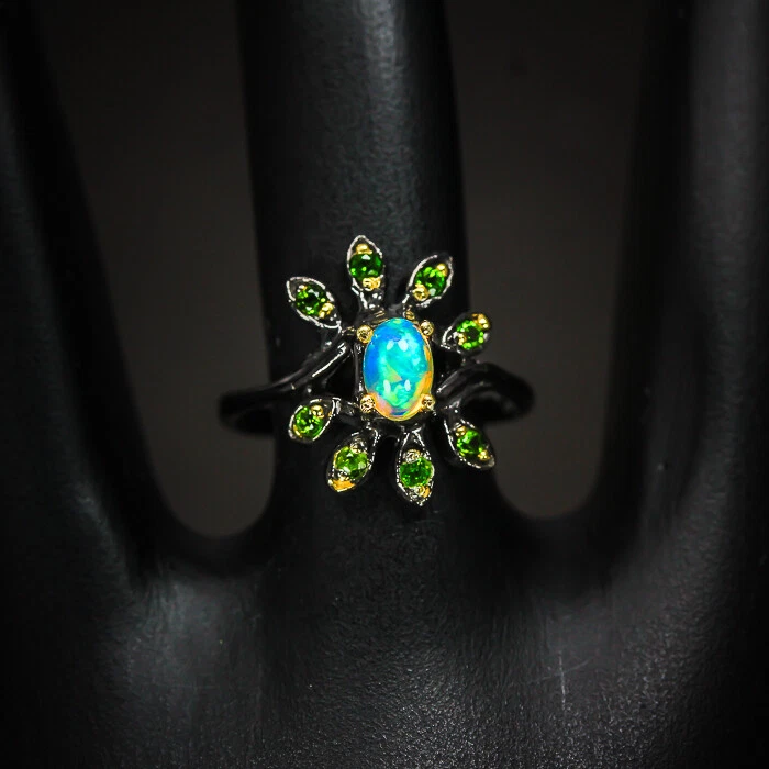 Jewelry Gift Natural Opal chrome diopside Silver ring 925 Sterling / RVS303 - Image 3 of 4