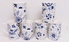 Blue Persia Mugs Set 6 Fine China Oriental Blue Floral Windsor Cups Decorated UK