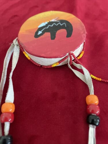 Authentic Apache Native American Hand Painted Hanging Drum Bear - Picture 5 of 7