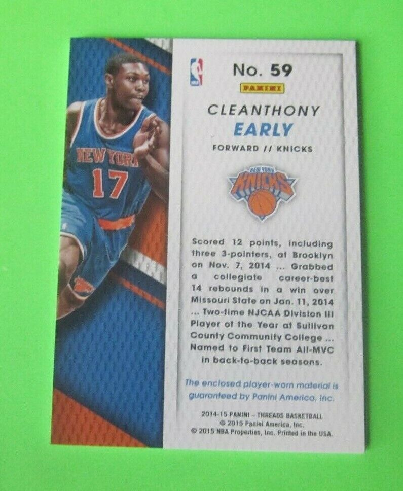 2014-15 Panini Rookie Threads #59 Cleanthony Early Jersey Card - Picture 2 of 2