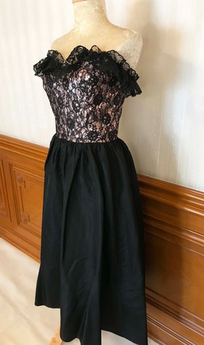 Abito formale vintage Loralie pizzo senza spalline nero ballo festa taglia 12... - Foto 7 di 9