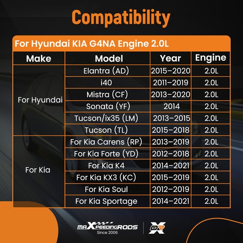 Engine Crankshaft & ConRod & Bearing & Gasket Kit For Hyundai KIA 2.0L G4NA - Picture 11 of 12