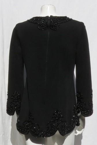 Vtg PALIO Women’s Black 100% Wool Beaded Holiday Sweater Tunic Top 10, fits S M - Picture 3 of 5