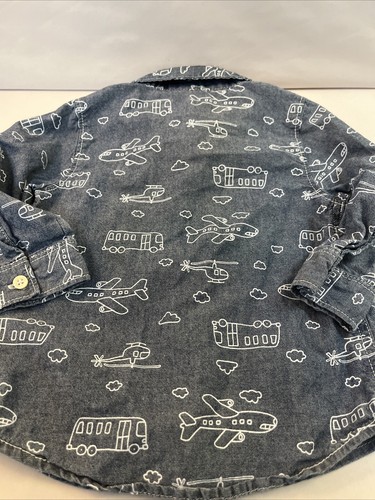 Carter’s Long Sleeve Button Up Shirt 12 Months, Planes, Bus, Helicopter Design - Picture 10 of 16