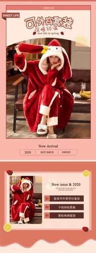 Accappatoio donna autunno inverno spesso con cappuccio dolce flanella vestaglia abito lungo pile - Foto 17 di 31