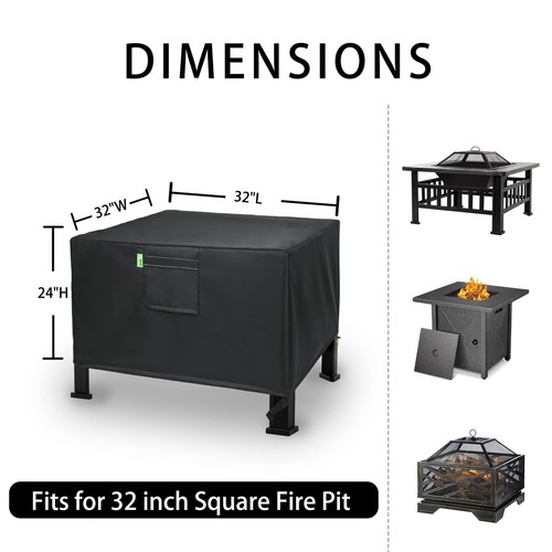 Square Fire Pit Cover Heavy Duty Waterproof Dustproof UV Protection 32L x 32W - Picture 7 of 7