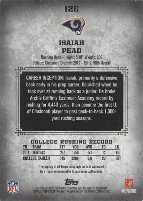 2012 Topps Inception Isaiah Pead #126