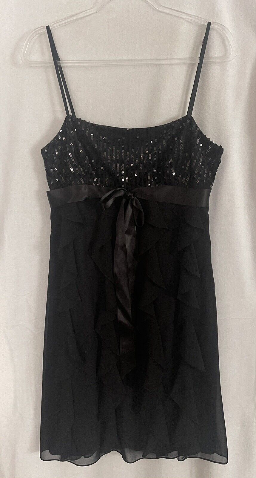 Eliza J Dress Womens 8 Black Sequins Chiffon Ruff… - image 1