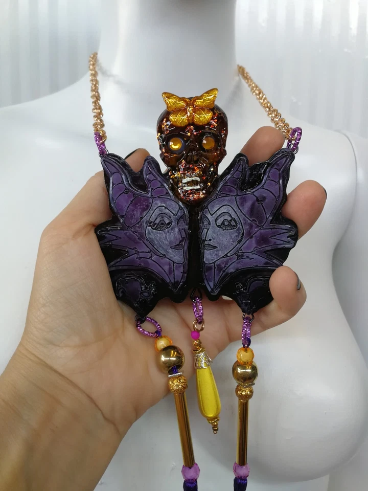 Joyería de Lujo Art Deco Nuevo Collar Calavera Mariposa Colgante Luna Polilla Lunar Foto 2 de 4